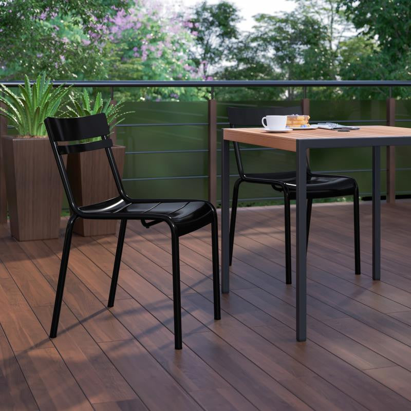Nash Commercial Grade Steel Stack Chair, Indoor-Outdoor Armless Chair, Black