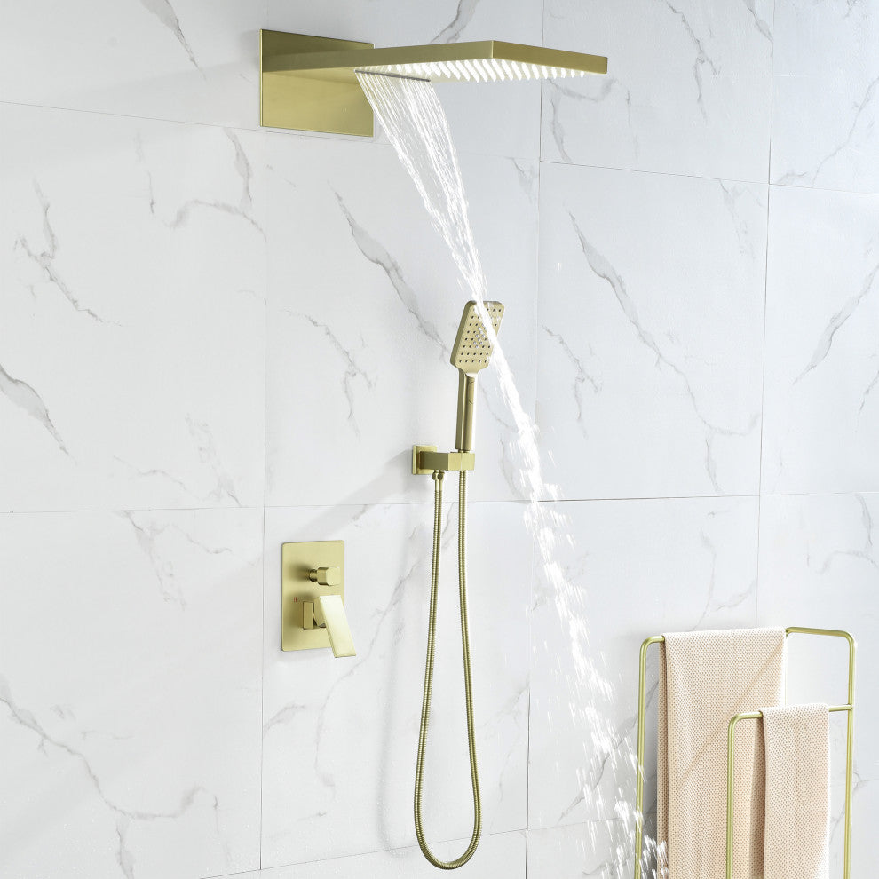 Luxury Shower System With 3-Function Hand Shower, Brushed Gold