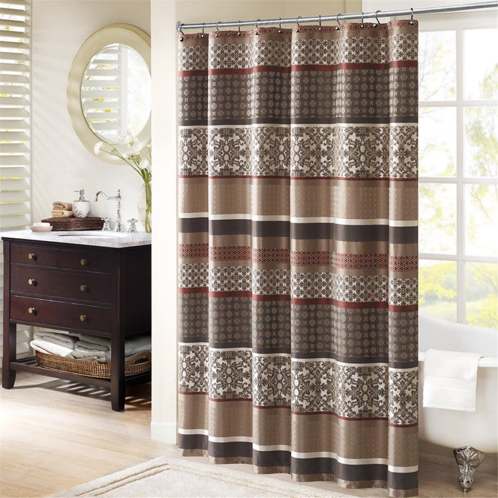 Madison Park Princeton Jacquard Shower Curtain, Red