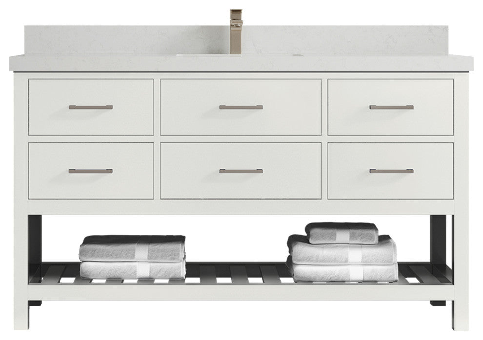 Parker 60 Single Sink Bathroom Vanity in White 2" Carrara Quartz