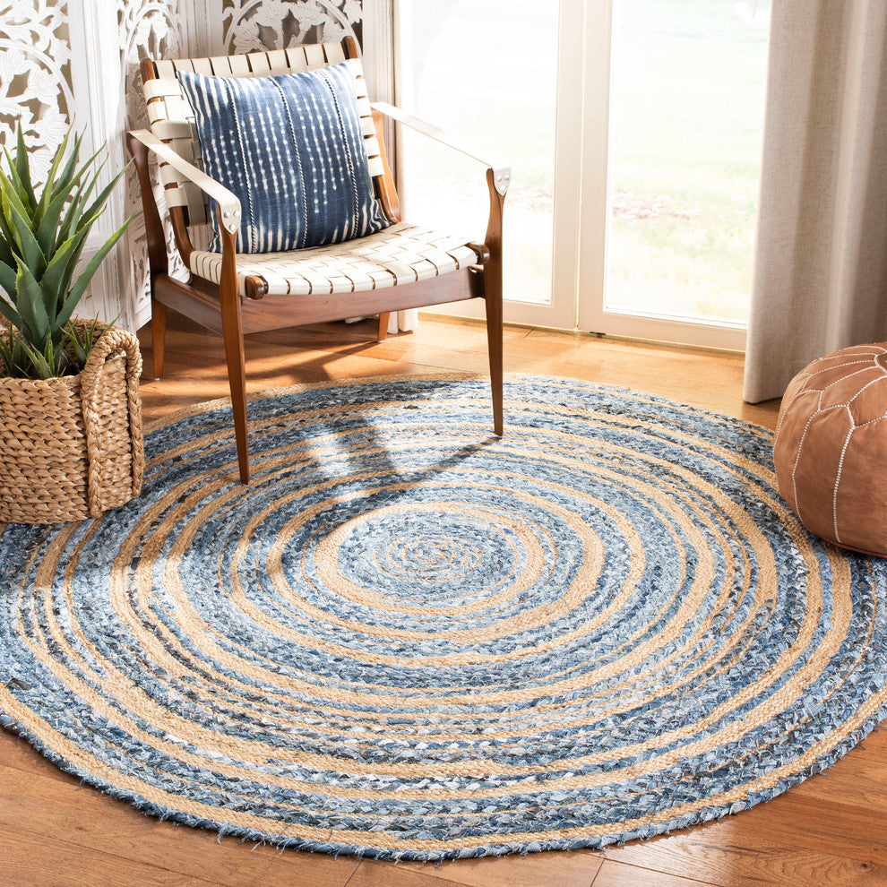 Safavieh Cape Cod Collection CAP209 Rug, Blue/Natural, 6' Round