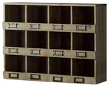 Rustic Recycled Pine Cubby Box with 12 Marked Compartments