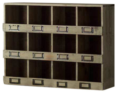 Rustic Recycled Pine Cubby Box with 12 Marked Compartments