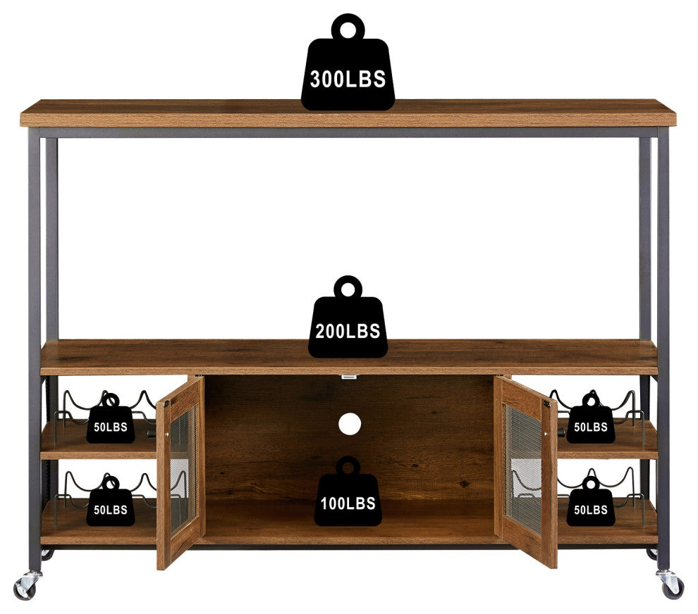Multi-function Wine Shelf Table, Modern Wine Bar Cabinet Hazelnut Brown