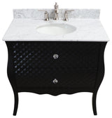 35.4" Single Sink Vanity, Wood, Black, White Marble Top