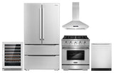 5PC Kitchen Package with 30" Freestanding Gas Range & 30" Island Range Hood