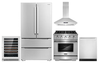 5PC Kitchen Package with 30" Freestanding Gas Range & 30" Island Range Hood