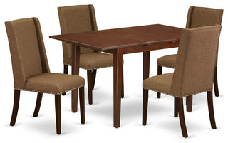 5Pc Dining Set 4 Chairs, Butterfly Leaf Table Solid Wood Structure, Mahogany