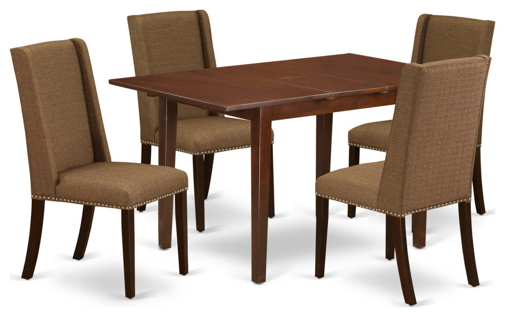 5Pc Dining Set 4 Chairs, Butterfly Leaf Table Solid Wood Structure, Mahogany
