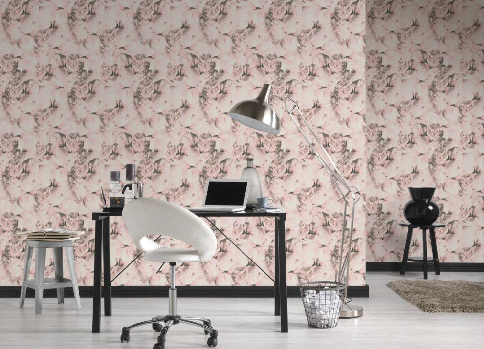 Floral Textured Wallpaper, Peony Flowers, 373982, Pink Rose Beige, 1 Roll