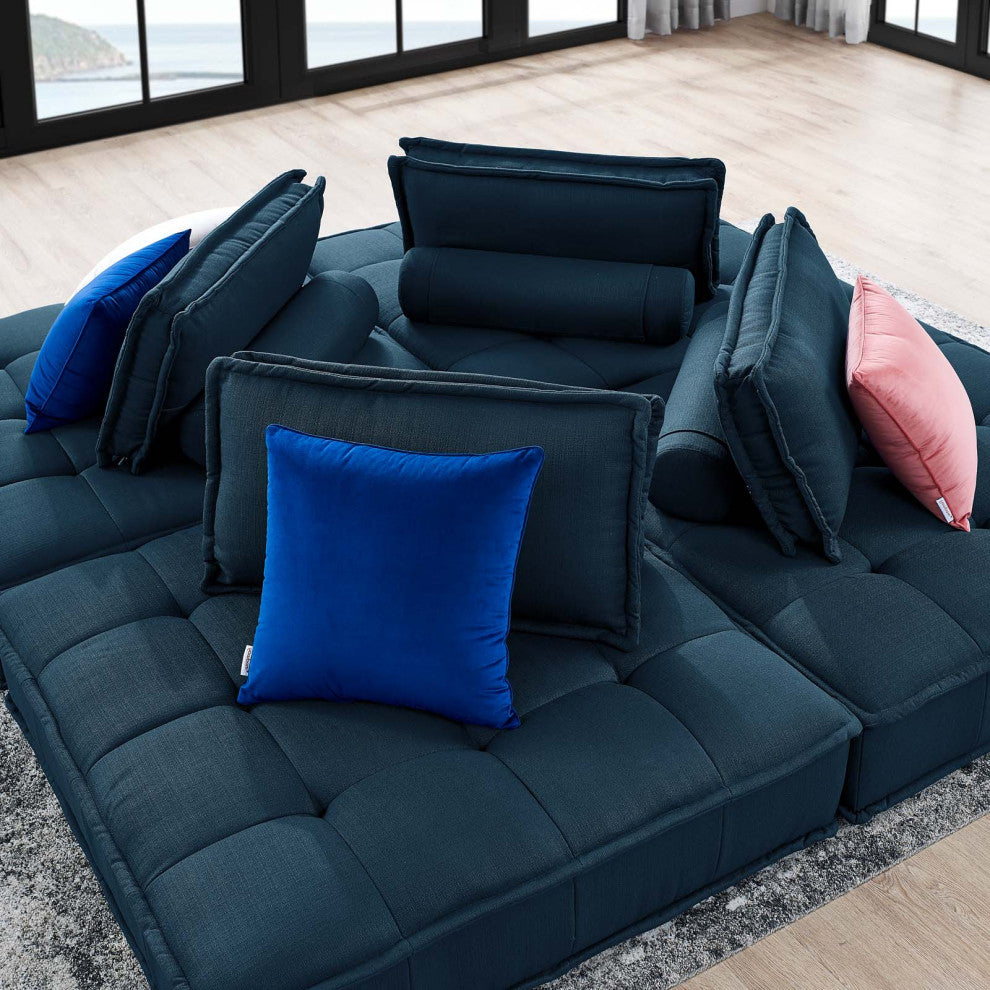 Modular Deep Tufted Sectional Sofa Set, Azure Navy Blue, Modern, Lounge