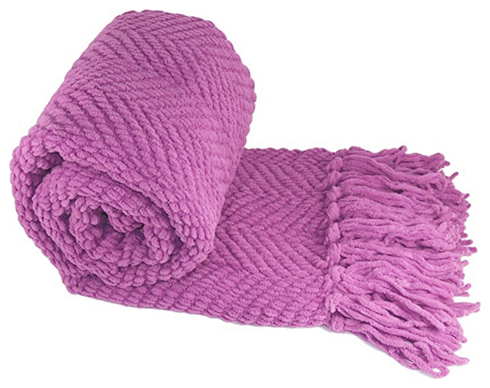 Tweed Knitted Throw Blanket, Violet, 50"x60"