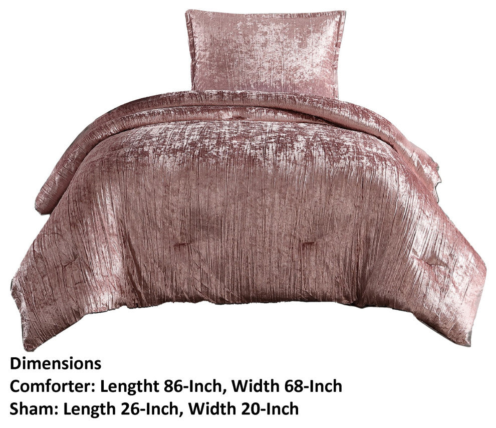 Benzara BM283887 Twin Comforter Set, Polyester Velvet, Deluxe Texture, Pink