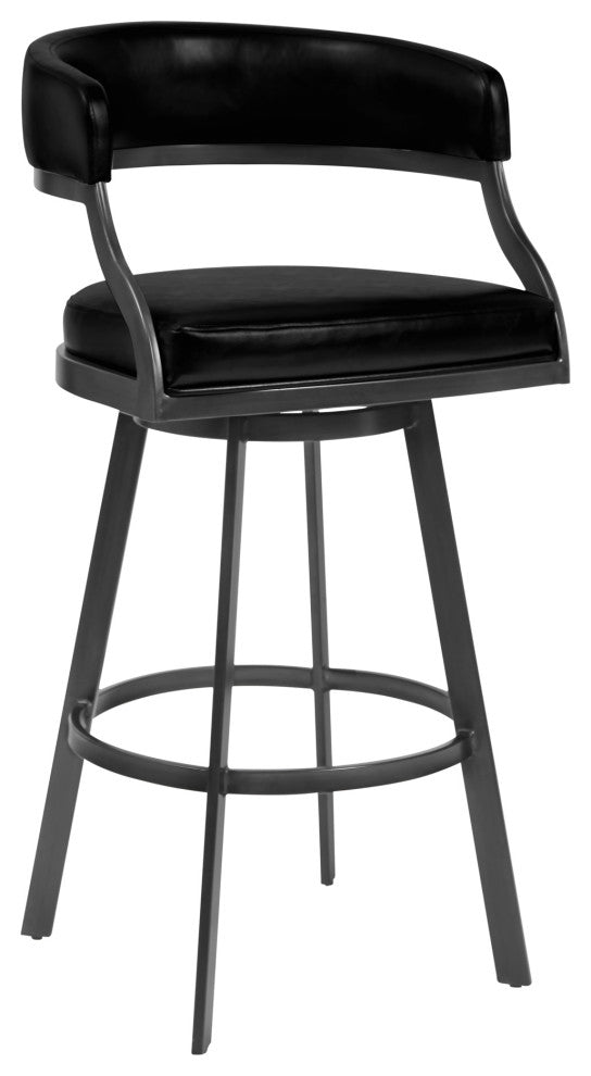 Dione Barstool, Mineral Finish and Vintage Black Faux Leather, 30"