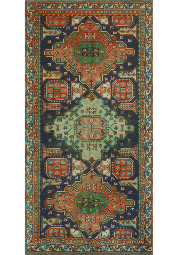 Semi-Antique Celica Rust/Navy Rug, 4'10x9'5