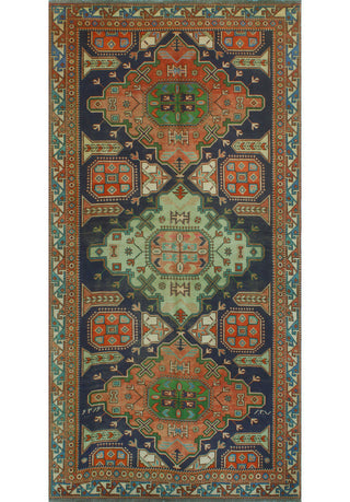 Semi-Antique Celica Rust/Navy Rug, 4'10x9'5