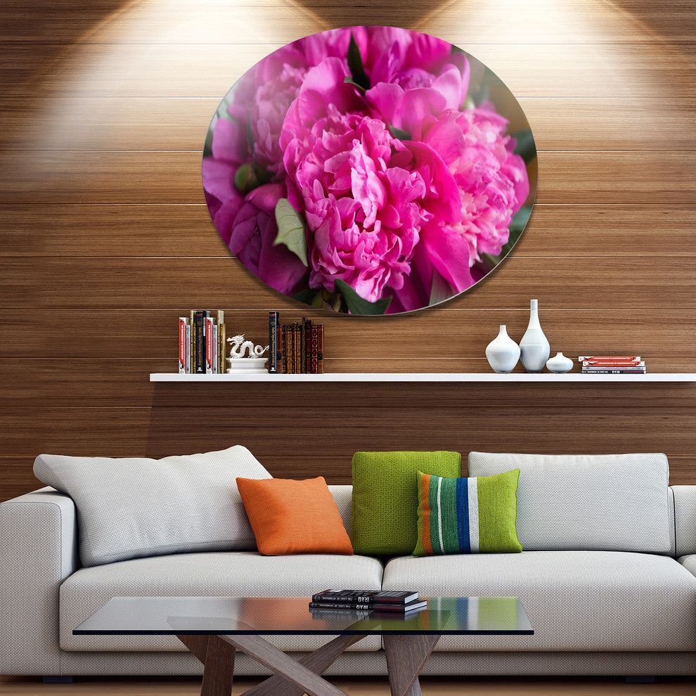 Pink Peonies On Wooden Background, Flower Round Wall Art, 23"