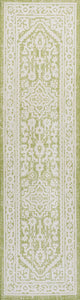 Sinjuri Medallion Textured Weave Indoor/Outdoor, Green/Cream, 2x8