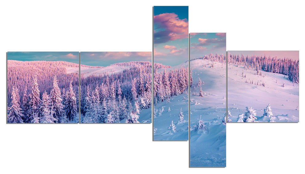 Fantastic Sunrise over the Carpathians, Landscape Canvas Art, 60"x32", 5 panels