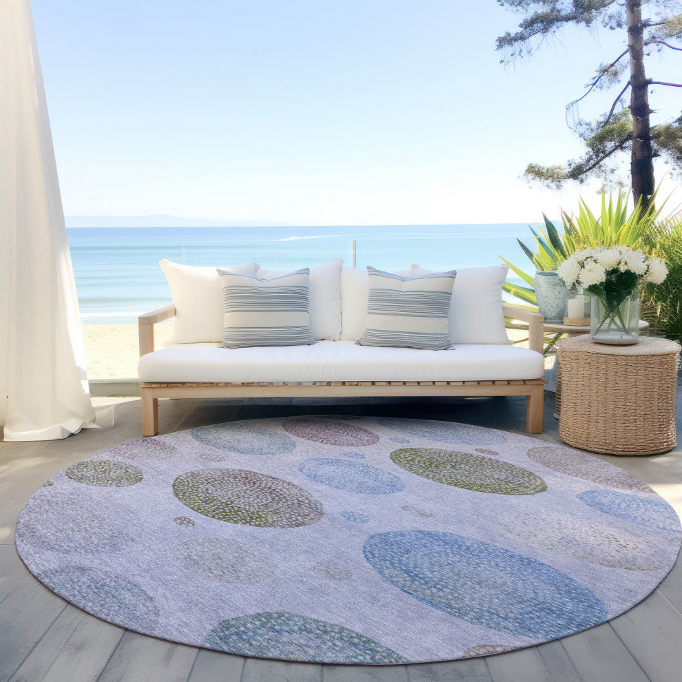 Machine Washable Indoor/Outdoor Chantille ACN1897 Violet 8' x 8' Round Rug