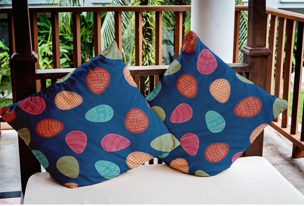 Egg Hunt Easter Indoor/Outdoor Throw Pillow, Dark Cobalt Blue, 18x18"