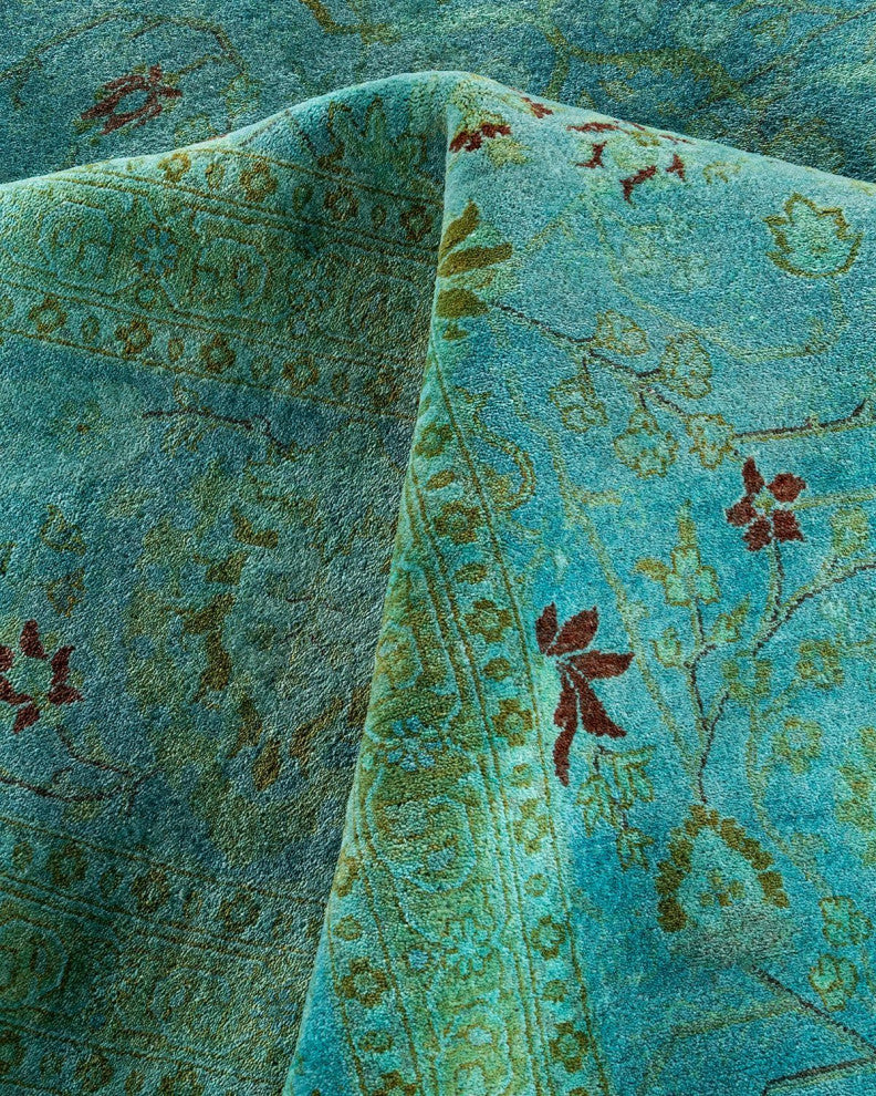 Overdyed, One-of-a-Kind Hand-Knotted Area Rug Green, 10'3"x20'4"