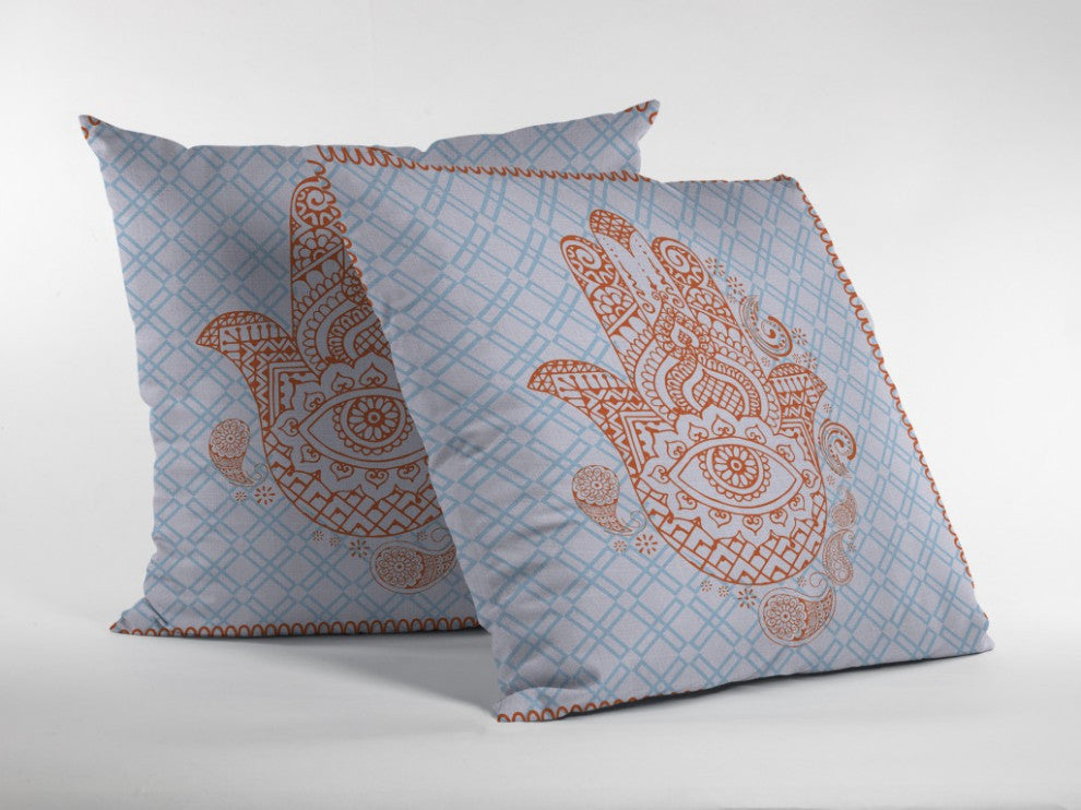 20 Blue Orange Hamsa Indoor Outdoor Throw Pillow