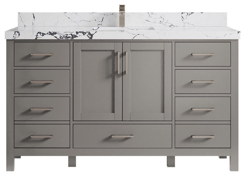 Malibu 60 Single Sink Bathroom Vanity in Elephant Skin Gray 2" Viola Night