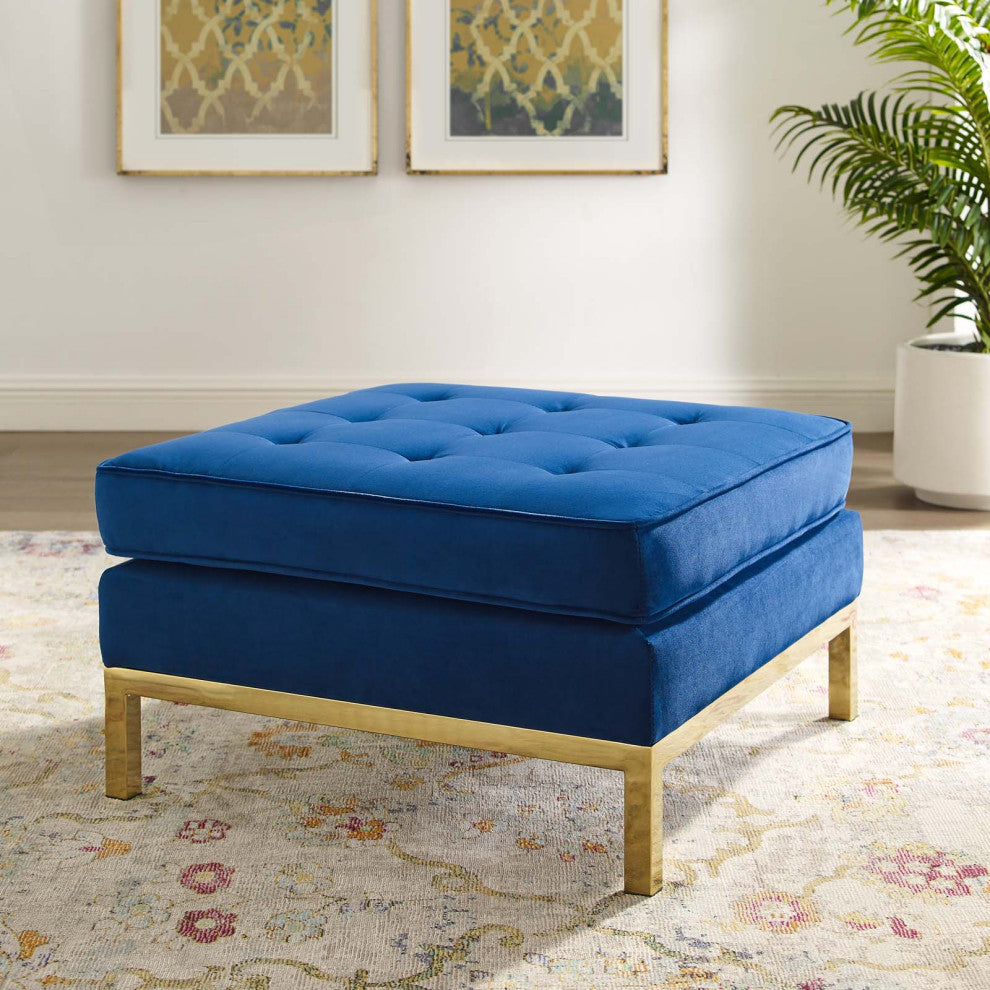 Accent Chair Ottoman, Velvet, Gold Blue Navy, Modern, Living Lounge Hospitality