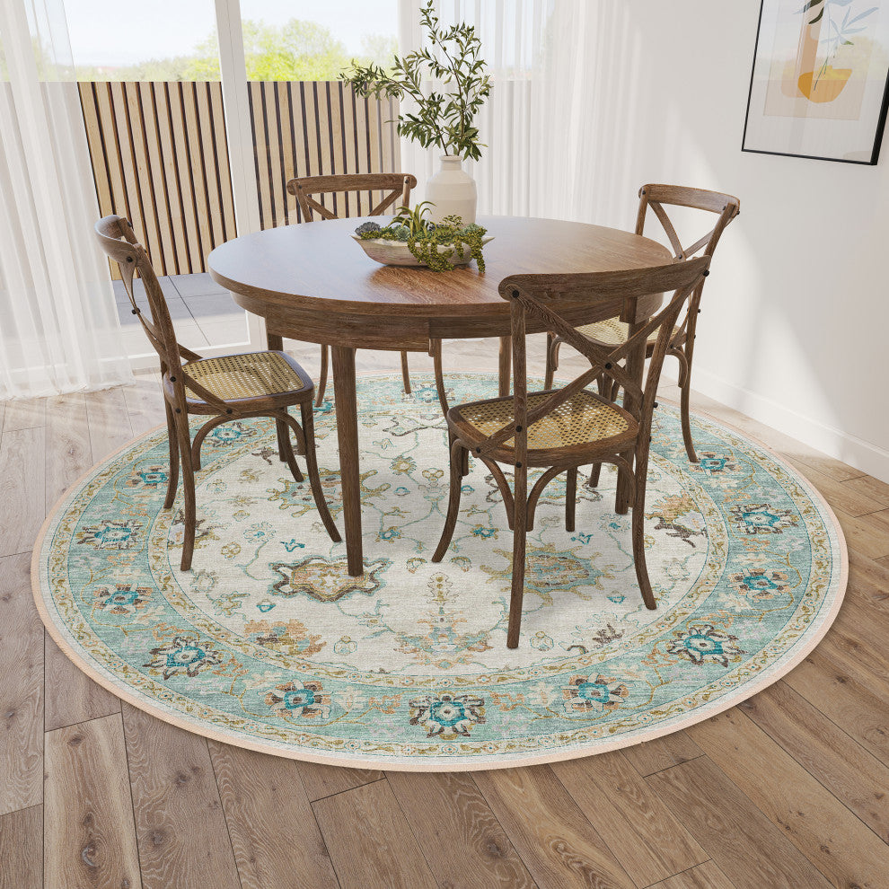 Indoor/Outdoor Marbella MB6 Ivory Machine Washable 10' x 10' Round Rug