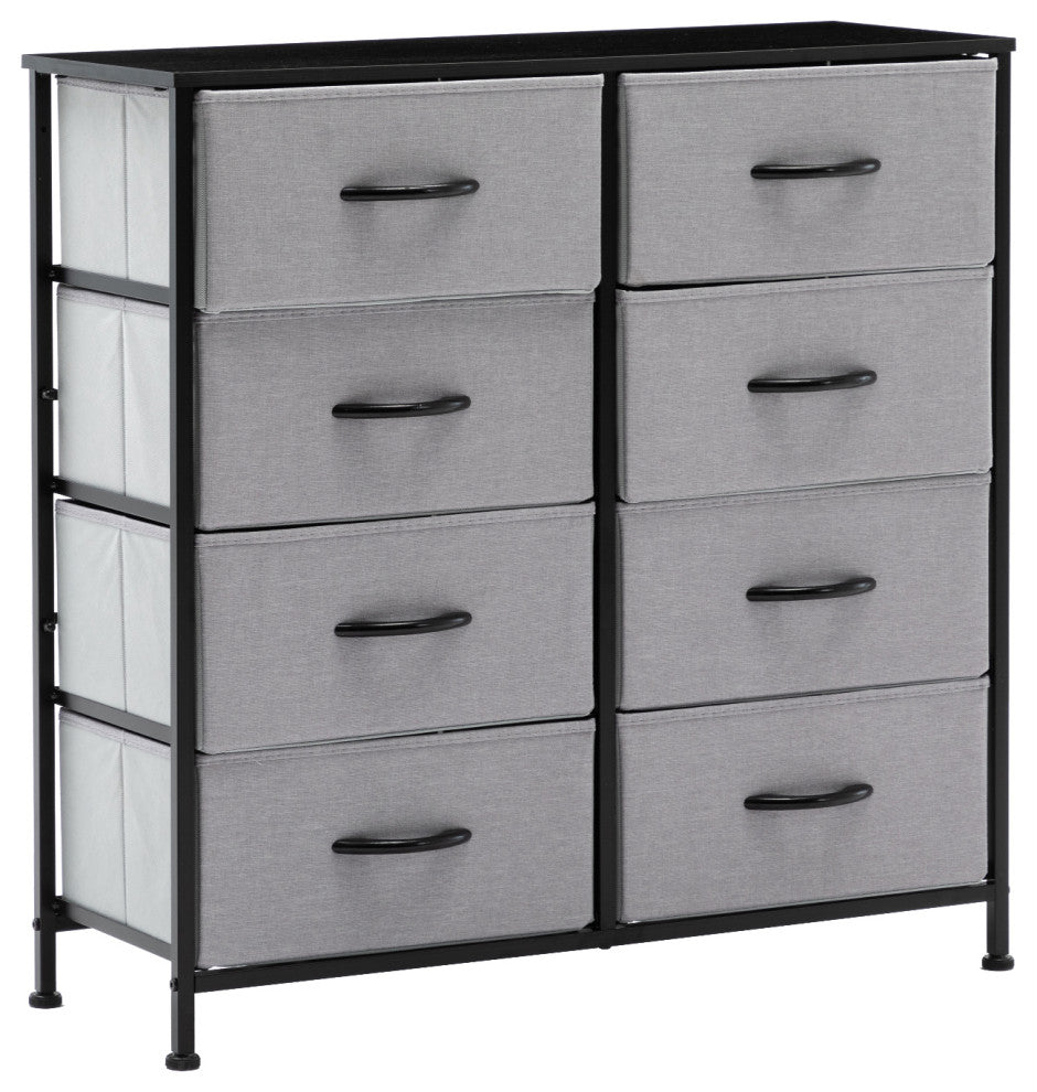 8 Fabric Drawers Steel Frame Double Dresser, Grey