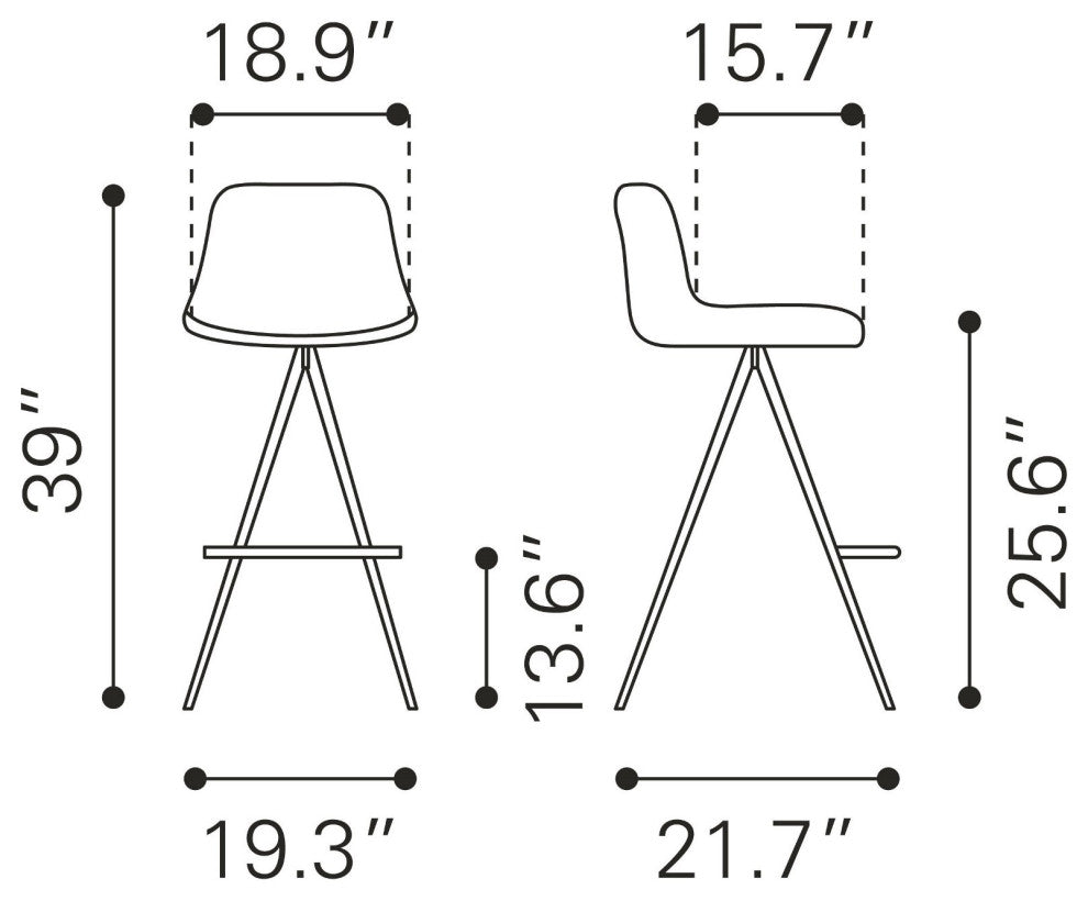 Counter Stool Chair, Set of 2, Faux Vinyl Leather, Steel, Black, Cafe Bistro
