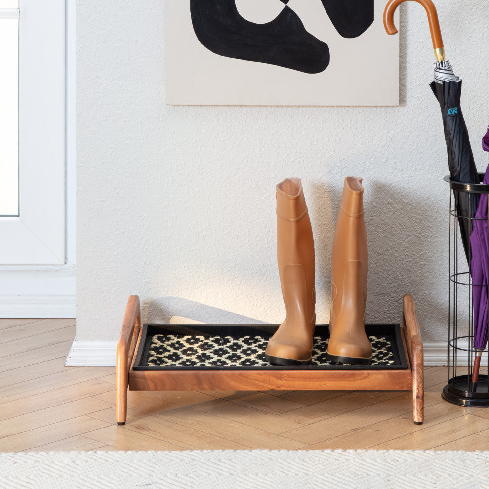 Single-Tier Natural Stand With 2-Pair Rubber Boot Tray Madagascar