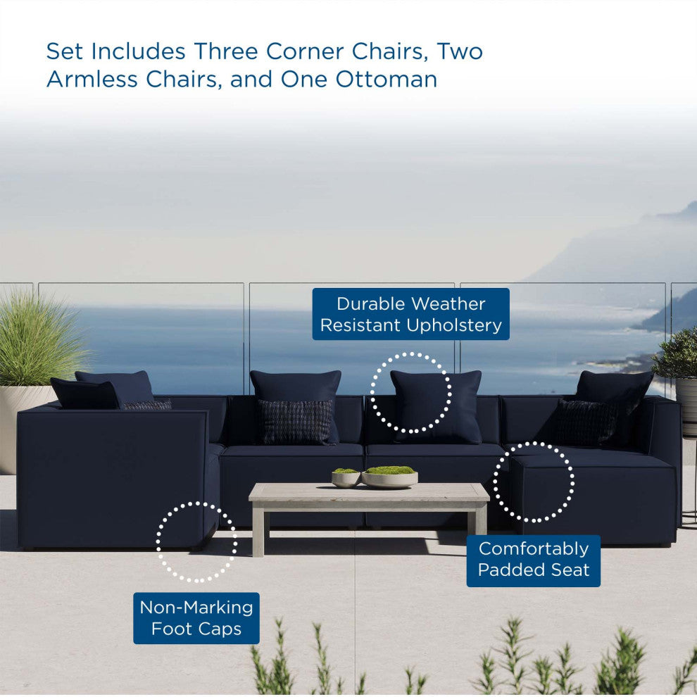 Lounge Sectional Sofa Set, Fabric, Blue Navy, Modern, Outdoor Patio Cafe Bistro