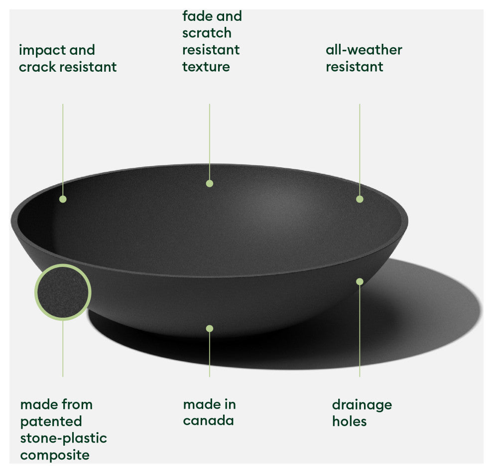 Lane Round Planter Bowl, Black, 24'', 2 Pack