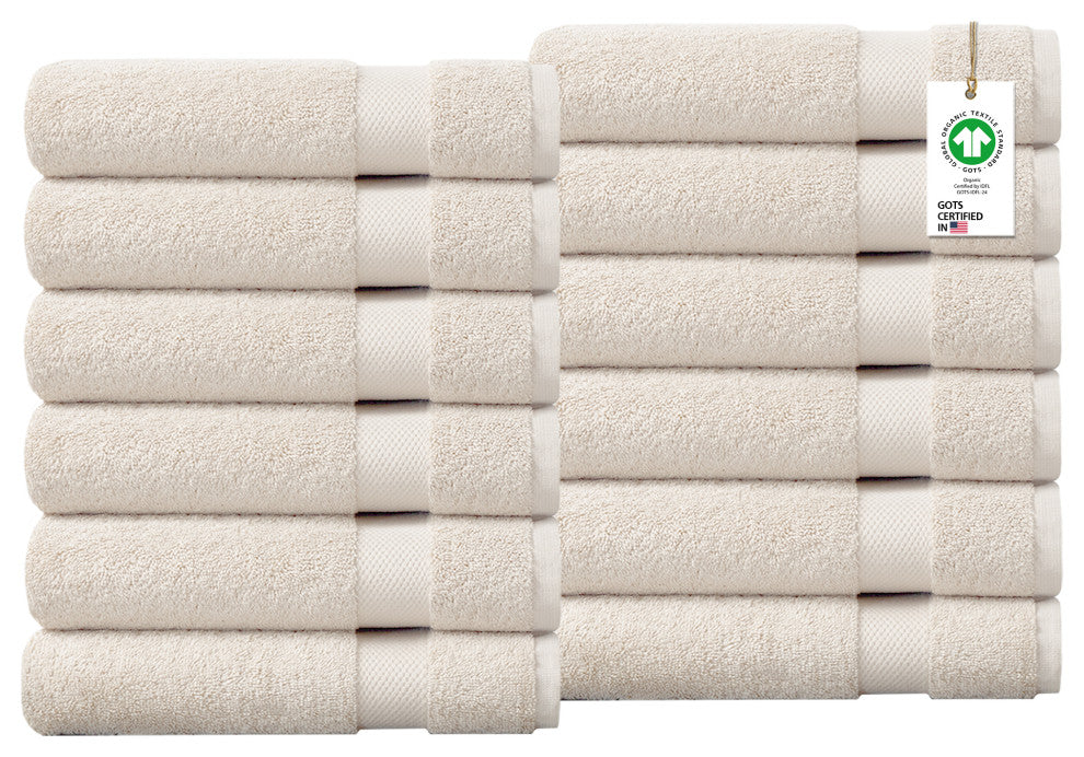 Organic Cotton Feather Touch Quick Dry Wash Cloth, Marshmallow, Pack 12