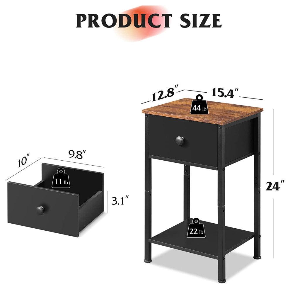 Nightstand with Drawer, Storage and Sturdy Metal Frame, Black