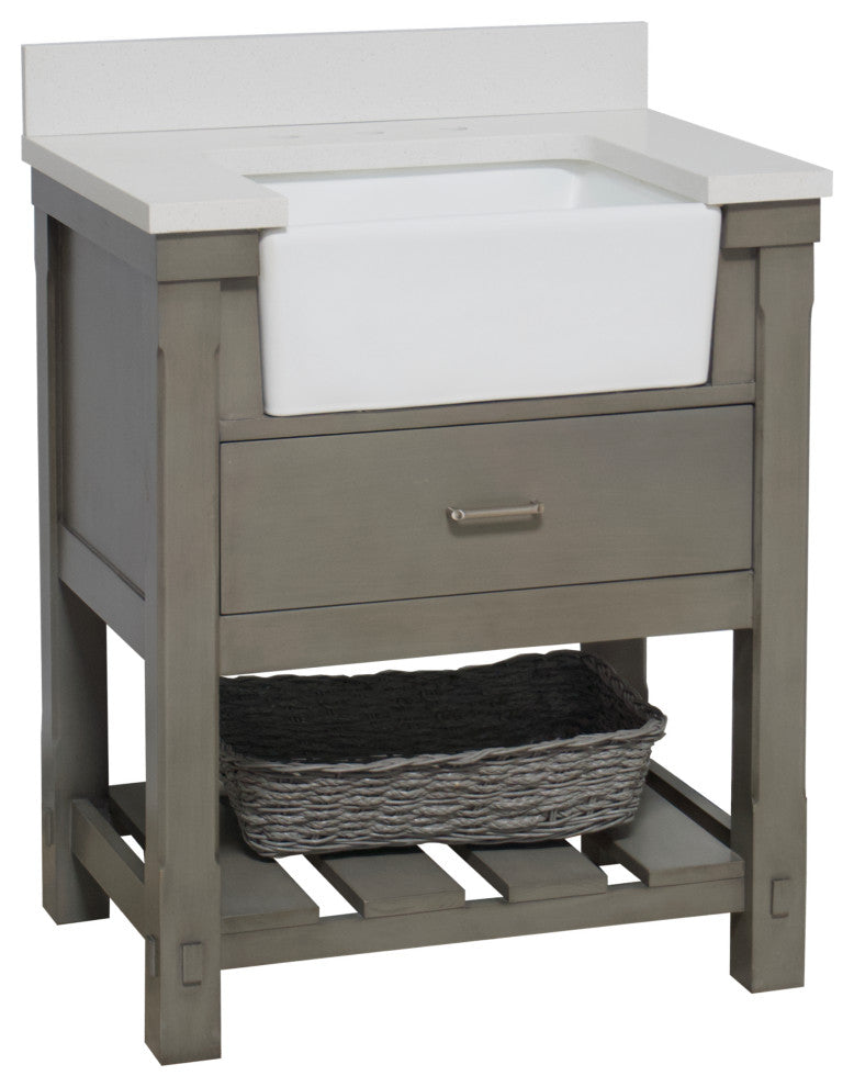 Charlotte 30" Bathroom Vanity, Weathered Gray, Quartz