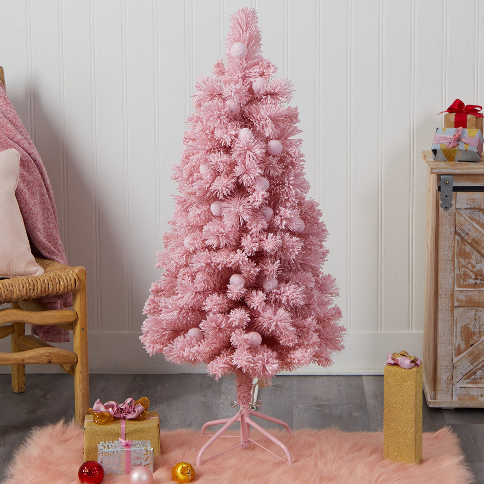 4' Holiday Frosted Pink Cashmere Faux Xmas Tree W/30 Jumbo Multicolored Lights