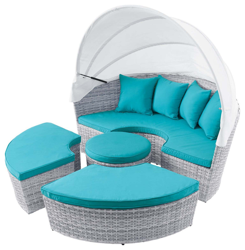 Daybed Sofa Bed, Sunbrella, Gray Blue, Rattan, Wicker, Outdoor Patio
