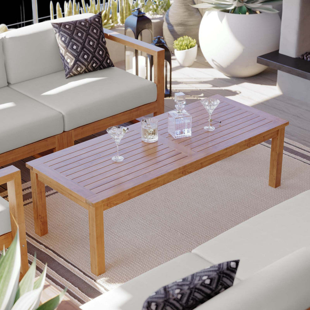 Lounge Coffee Table, Rectangular, Wood, Brown Natural, Modern, Outdoor Patio