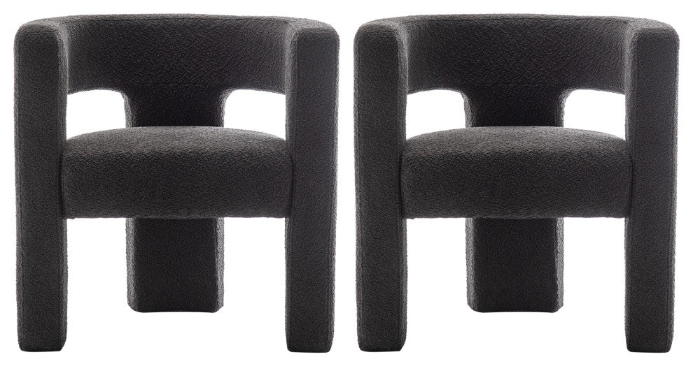 28" Wide Boucle Upholstered Square Armchair, Set of 2, Dark Gray
