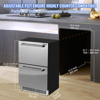 VEVOR Undercounter Refrigerator 24" Built-in 2 Drawer Refrigerator Fridge SUS