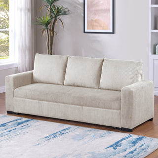 Corduroy Upholstered Convertible Sofa With Cushion Back, Ivory Finish