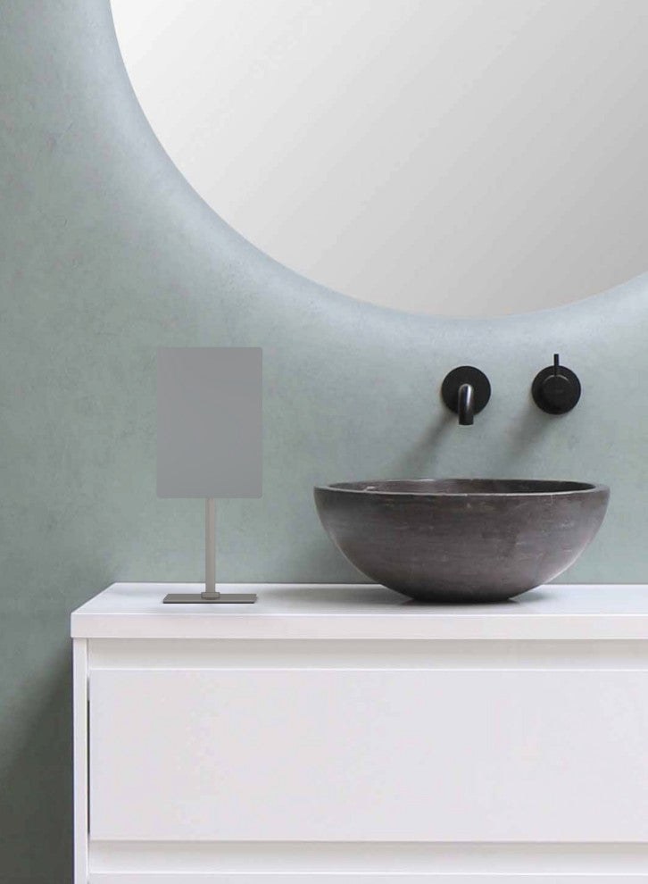 Minimalist Rectangular Free Standing Mirror Single-Sided With 3x, Chrome, Brushed Nickel