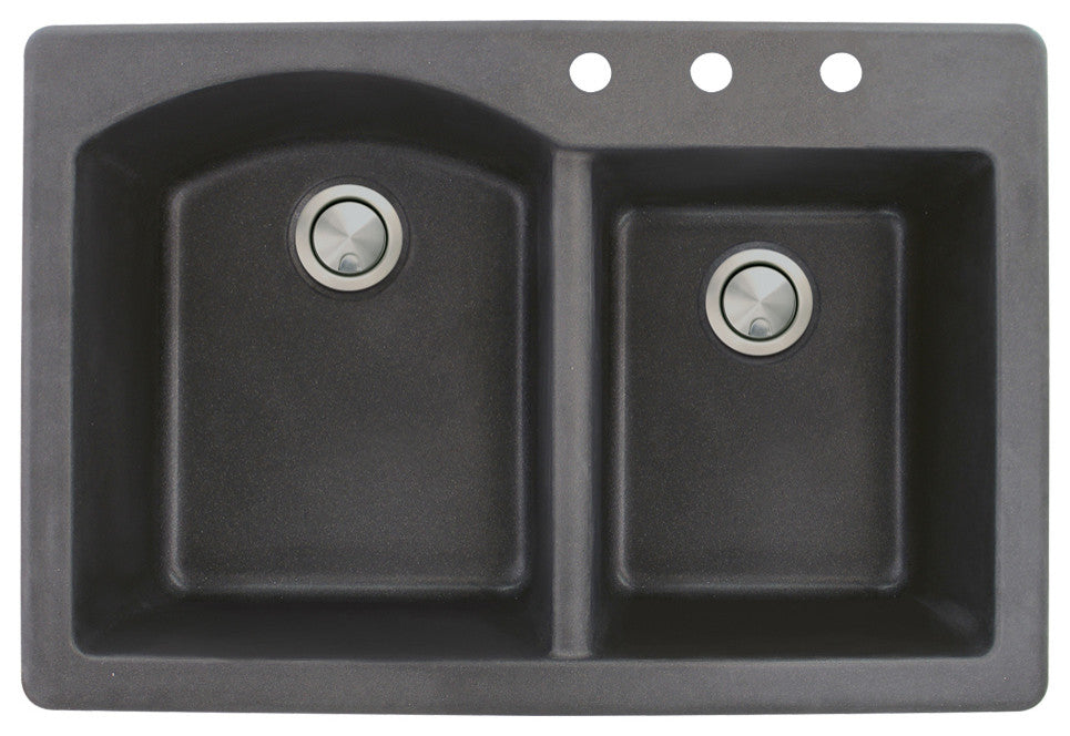 Aversa 33" silQ Granite Drop-in Double Bowl Kitchen Sink with 3 Holes in Black