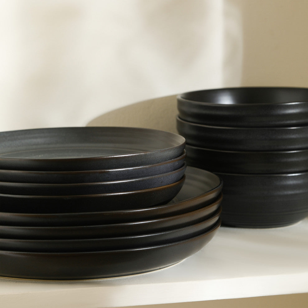 Stone Lain Elio Stoneware Dinner Plate Set of 4, Black