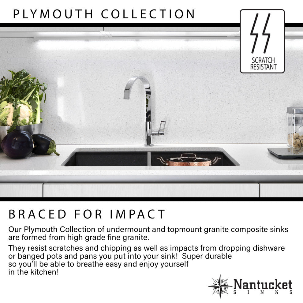Nantucket Sinks Large Double Bowl Prep Station Topmount Granite Composite, White