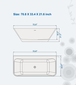 ADM Rectangular Freestanding Bathtub, Glossy White, 70.8"