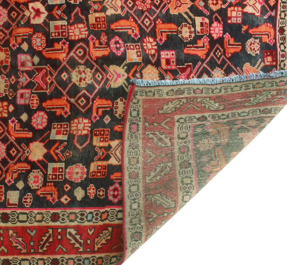 Fine Vintage Distressed Sofian Charcoal/Red Runner, 4'3x9'6